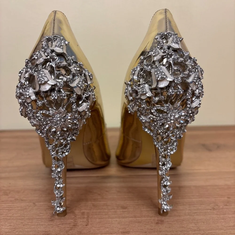 DUNE LONDON Audleys Pointed Toe Pumps Gold Women Size 36 Rhinestone Floral Party